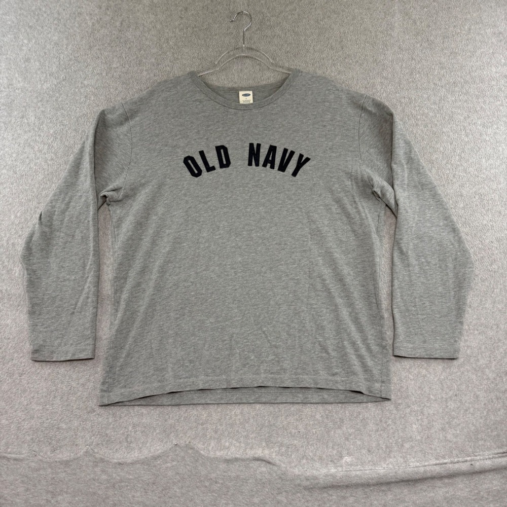Vintage y2k Old Navy T-Shirt Mens L Spellout Gray Long Sleeve Arch Logo Cotton